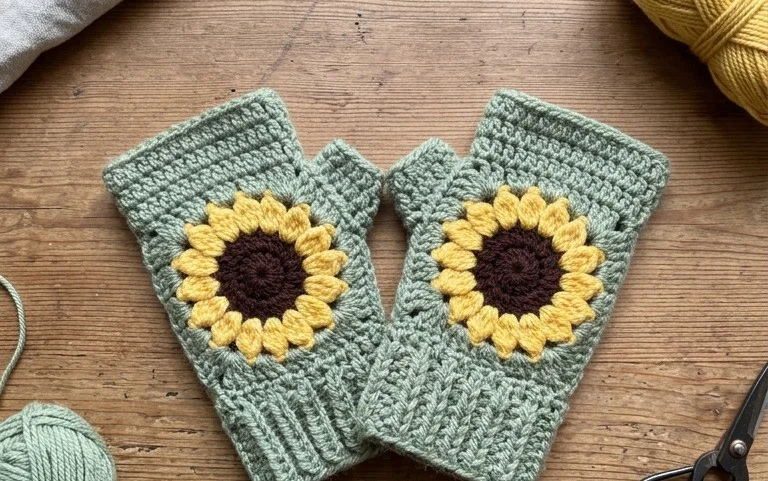 Fingerlose Handschuhe mit Blumen häkeln: 5 Anleitungen